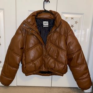 Super cute Zara Brown Water Repellent Cropped Puffer Jacket